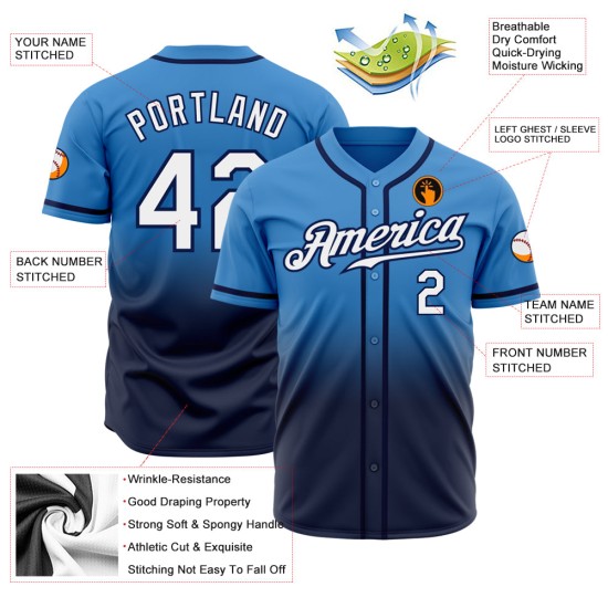 Maillot de baseball personnalisé bleu poudre délavé blanc-bleu marine authentique mode Maillot de baseball personnalisé bleu poudre délavé blanc-bleu marine authentique mode