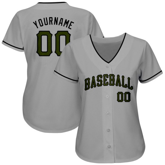 Maillot de baseball personnalisé authentique du Memorial Day, olive-noir-gris Maillot de baseball personnalisé authentique du Memorial Day, olive-noir-gris