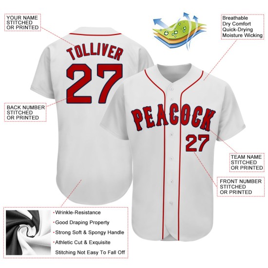Maillot de baseball personnalisé authentique rouge-bleu marine blanc Maillot de baseball personnalisé authentique rouge-bleu marine blanc
