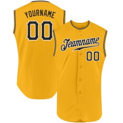 Maillot de baseball sans manches noir et blanc personnalisé, doré, authentique