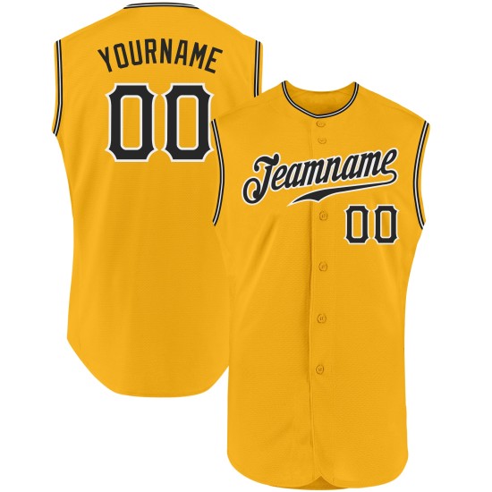 Maillot de baseball sans manches noir et blanc personnalisé, doré, authentique Maillot de baseball sans manches noir et blanc personnalisé, doré, authentique