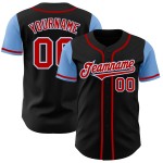 Maillot de baseball bicolore rouge-bleu clair personnalisé noir authentique Maillot de baseball bicolore rouge-bleu clair personnalisé noir authentique