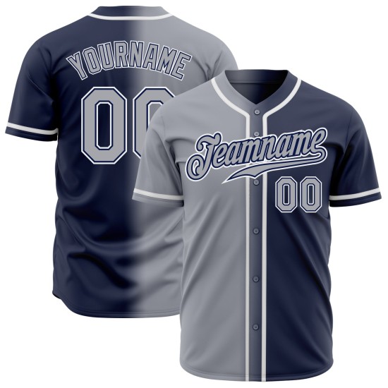 Maillot de baseball personnalisé gris-blanc dégradé bleu marine Maillot de baseball personnalisé gris-blanc dégradé bleu marine