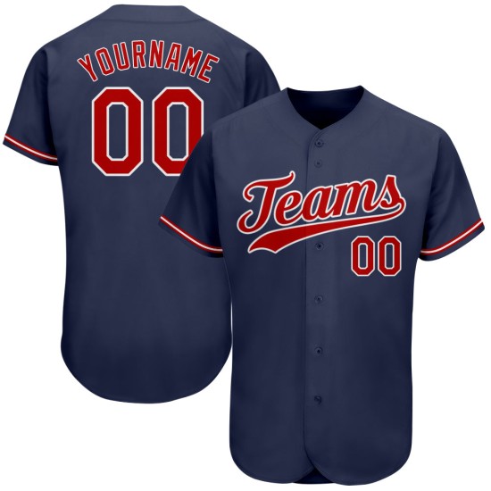Maillot de baseball authentique personnalisé bleu marine rouge-blanc Maillot de baseball authentique personnalisé bleu marine rouge-blanc