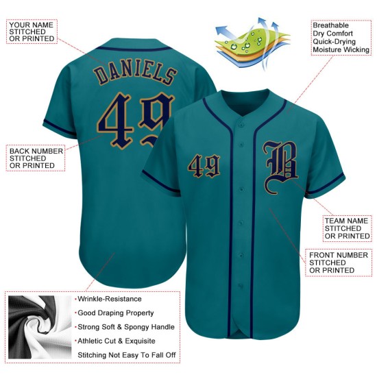 Maillot de baseball authentique bleu sarcelle, doré, bleu marine, ancien modèle personnalisé Maillot de baseball authentique bleu sarcelle, doré, bleu marine, ancien modèle personnalisé