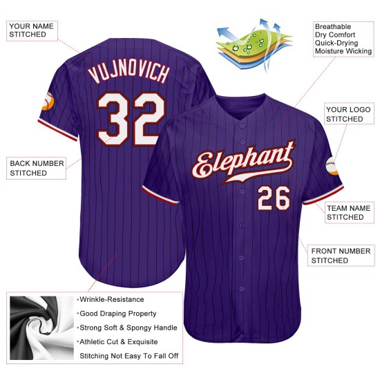 Maillot de baseball à rayures noires authentique, blanc, rouge et violet Maillot de baseball à rayures noires authentique, blanc, rouge et violet