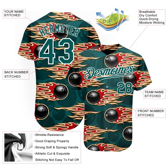 Maillot Hotrod avec motif vert baseball minuit motif personnalisé boule bowling authentique 3D flamme blanche Maillot Hotrod avec motif vert baseball minuit motif personnalisé boule bowling authentique 3D flamme blanche