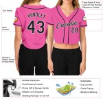 Maillot de baseball court rose à col en V noir et blanc pour femme, personnalisé Maillot de baseball court rose à col en V noir et blanc pour femme, personnalisé
