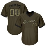 Chemise personnalisée authentique en jersey olive, motif camouflage de baseball, tricot côtelé noir, hommage au service, retour en arrière Chemise personnalisée authentique en jersey olive, motif camouflage de baseball, tricot côtelé noir, hommage au service, retour en arrière