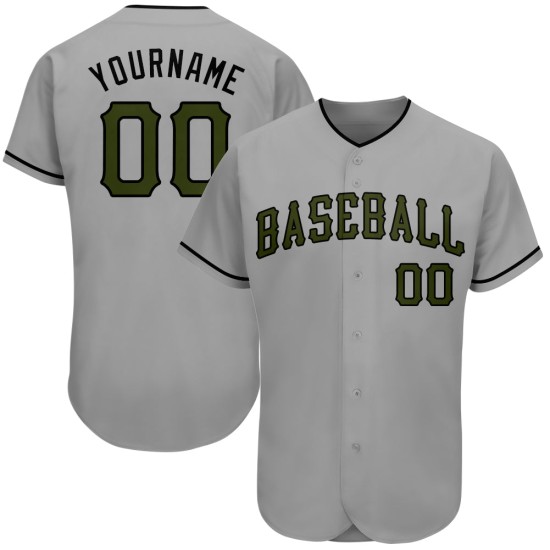 Maillot de baseball personnalisé authentique du Memorial Day, olive-noir-gris Maillot de baseball personnalisé authentique du Memorial Day, olive-noir-gris