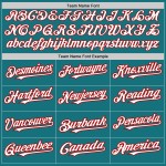 Maillot de baseball personnalisé bleu sarcelle authentique, manches raglan blanches et rouges Maillot de baseball personnalisé bleu sarcelle authentique, manches raglan blanches et rouges