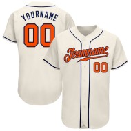 Maillot de baseball authentique orange-bleu marine personnalisé crème