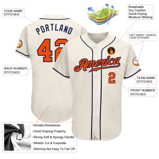 Maillot de baseball authentique orange-bleu marine personnalisé crème Maillot de baseball authentique orange-bleu marine personnalisé crème