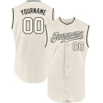 Maillot de baseball authentique sans manches crème-noir personnalisé Maillot de baseball authentique sans manches crème-noir personnalisé