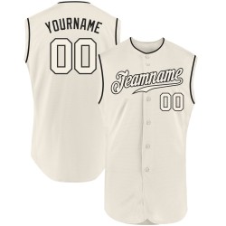 Maillot de baseball authentique sans manches crème-noir personnalisé
