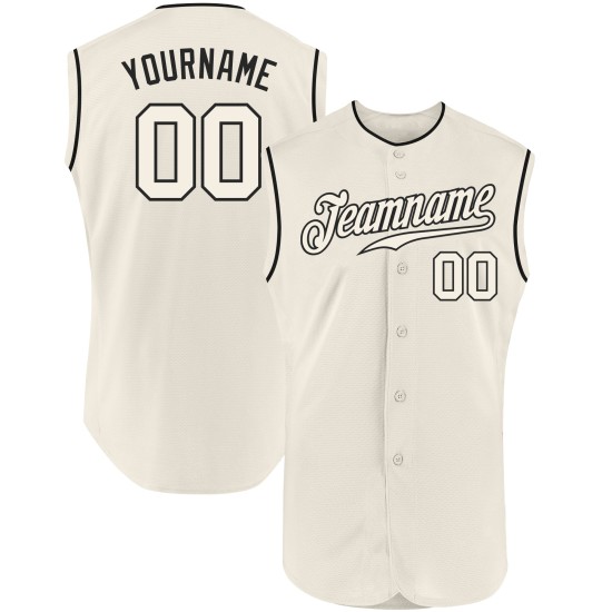 Maillot de baseball authentique sans manches crème-noir personnalisé Maillot de baseball authentique sans manches crème-noir personnalisé