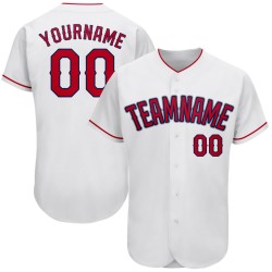 Maillot de baseball authentique personnalisé blanc rouge-bleu marine