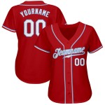 Maillot de baseball personnalisé bleu authentique blanc-rouge clair Maillot de baseball personnalisé bleu authentique blanc-rouge clair