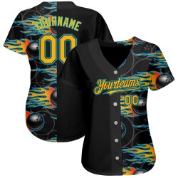 Authentique boule de bowling bleue, motif 3D Hotrod avec maillot de baseball noir personnalisé Gold-Lakes