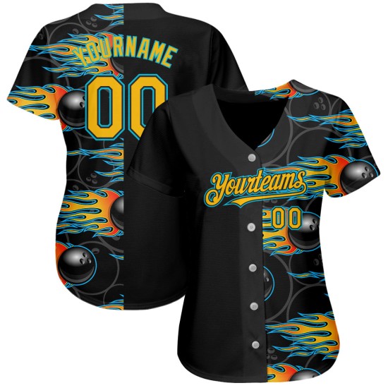 Authentique boule de bowling bleue, motif 3D Hotrod avec maillot de baseball noir personnalisé Gold-Lakes Authentique boule de bowling bleue, motif 3D Hotrod avec maillot de baseball noir personnalisé Gold-Lakes