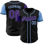 Maillot de baseball bleu personnalisé authentique violet-ton clair deux noirs Maillot de baseball bleu personnalisé authentique violet-ton clair deux noirs