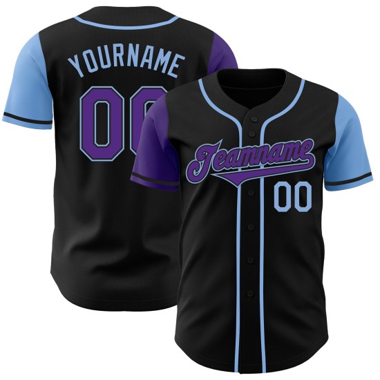 Maillot de baseball bleu personnalisé authentique violet-ton clair deux noirs Maillot de baseball bleu personnalisé authentique violet-ton clair deux noirs
