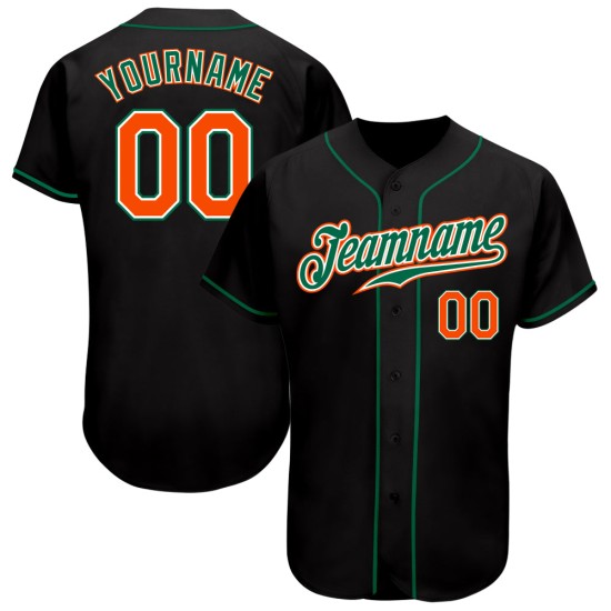 Maillot de baseball personnalisé Orange-Kelly noir authentique vert Maillot de baseball personnalisé Orange-Kelly noir authentique vert
