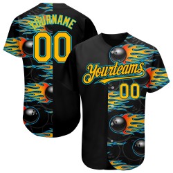 Authentique boule de bowling bleue, motif 3D Hotrod avec maillot de baseball noir personnalisé Gold-Lakes