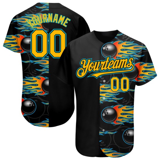 Authentique boule de bowling bleue, motif 3D Hotrod avec maillot de baseball noir personnalisé Gold-Lakes Authentique boule de bowling bleue, motif 3D Hotrod avec maillot de baseball noir personnalisé Gold-Lakes