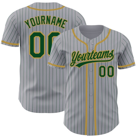 Maillot de baseball authentique gris doré à rayures fines vert ancien Maillot de baseball authentique gris doré à rayures fines vert ancien