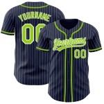 Maillot de baseball personnalisé authentique à rayures fines, bleu marine, vert et blanc Maillot de baseball personnalisé authentique à rayures fines, bleu marine, vert et blanc