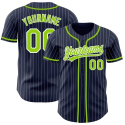 Maillot de baseball personnalisé authentique à rayures fines, bleu marine, vert et blanc