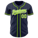 Maillot de baseball personnalisé authentique à rayures fines, bleu marine, vert et blanc Maillot de baseball personnalisé authentique à rayures fines, bleu marine, vert et blanc