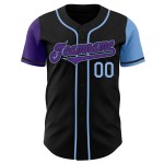 Maillot de baseball bleu personnalisé authentique violet-ton clair deux noirs Maillot de baseball bleu personnalisé authentique violet-ton clair deux noirs