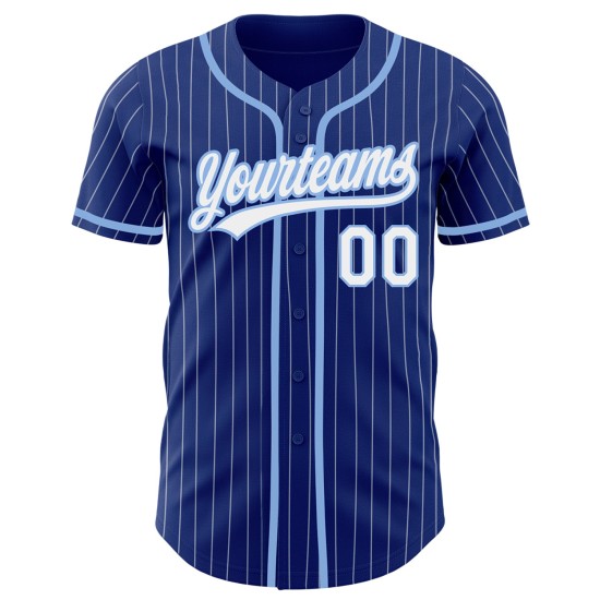 Maillot personnalisé à fines rayures blanc baseball bleu royal clair authentique Maillot personnalisé à fines rayures blanc baseball bleu royal clair authentique
