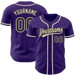 Maillot de baseball authentique City Pinstripe crème violet personnalisé noir Maillot de baseball authentique City Pinstripe crème violet personnalisé noir