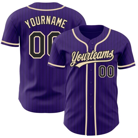 Maillot de baseball authentique City Pinstripe crème violet personnalisé noir Maillot de baseball authentique City Pinstripe crème violet personnalisé noir
