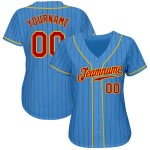 Maillot de baseball rouge personnalisé bleu authentique à fines rayures rouge-or Maillot de baseball rouge personnalisé bleu authentique à fines rayures rouge-or