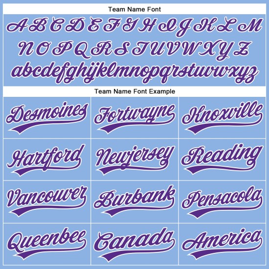 Maillot de baseball bleu violet clair personnalisé authentique à fines rayures blanches Maillot de baseball bleu violet clair personnalisé authentique à fines rayures blanches