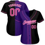 Maillot de baseball noir fendu, rose et violet, personnalisé et authentique Maillot de baseball noir fendu, rose et violet, personnalisé et authentique