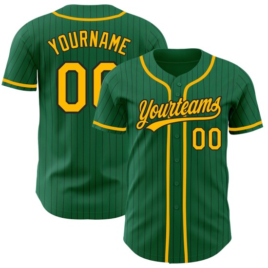 Maillot de baseball authentique à rayures noires, personnalisé, vert Kelly Gold Maillot de baseball authentique à rayures noires, personnalisé, vert Kelly Gold