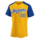 Maillot de baseball personnalisé à manches raglan Royal-White Gold Maillot de baseball personnalisé à manches raglan Royal-White Gold