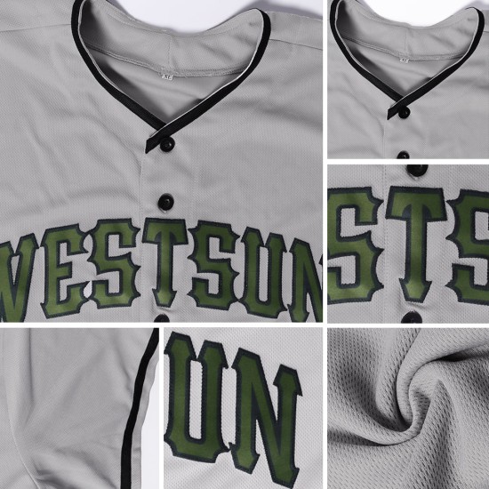 Maillot de baseball personnalisé authentique du Memorial Day, olive-noir-gris Maillot de baseball personnalisé authentique du Memorial Day, olive-noir-gris