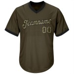Chemise personnalisée authentique en jersey olive, motif camouflage de baseball, tricot côtelé noir, hommage au service, retour en arrière Chemise personnalisée authentique en jersey olive, motif camouflage de baseball, tricot côtelé noir, hommage au service, retour en arrière
