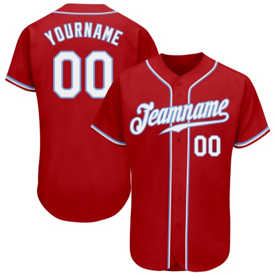 Maillot de baseball personnalisé bleu authentique blanc-rouge clair Maillot de baseball personnalisé bleu authentique blanc-rouge clair