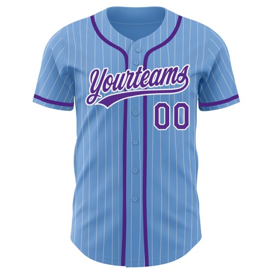 Maillot de baseball bleu violet clair personnalisé authentique à fines rayures blanches Maillot de baseball bleu violet clair personnalisé authentique à fines rayures blanches