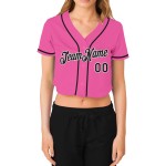Maillot de baseball court rose à col en V noir et blanc pour femme, personnalisé Maillot de baseball court rose à col en V noir et blanc pour femme, personnalisé