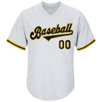 Maillot de baseball rétro en tricot côtelé, personnalisé, blanc, noir et or, authentique Maillot de baseball rétro en tricot côtelé, personnalisé, blanc, noir et or, authentique