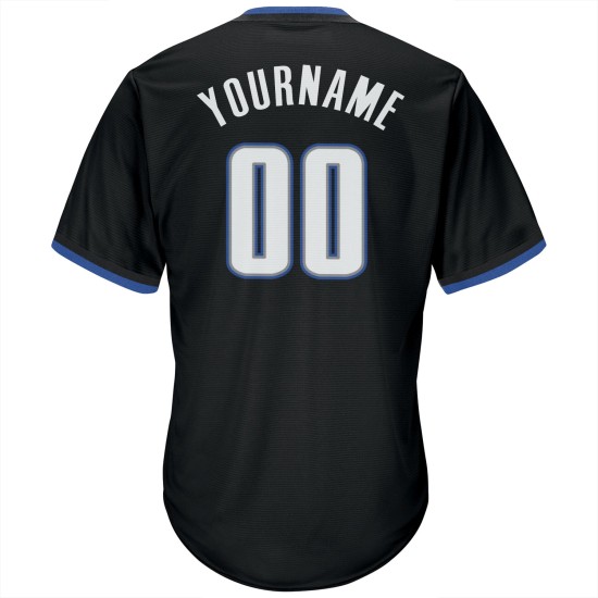 Maillot de baseball personnalisé authentique en jersey noir, blanc et bleu, en tricot côtelé, style rétro Maillot de baseball personnalisé authentique en jersey noir, blanc et bleu, en tricot côtelé, style rétro
