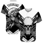 Maillot de baseball personnalisé Skull blanc authentique gris-noir 3D Maillot de baseball personnalisé Skull blanc authentique gris-noir 3D